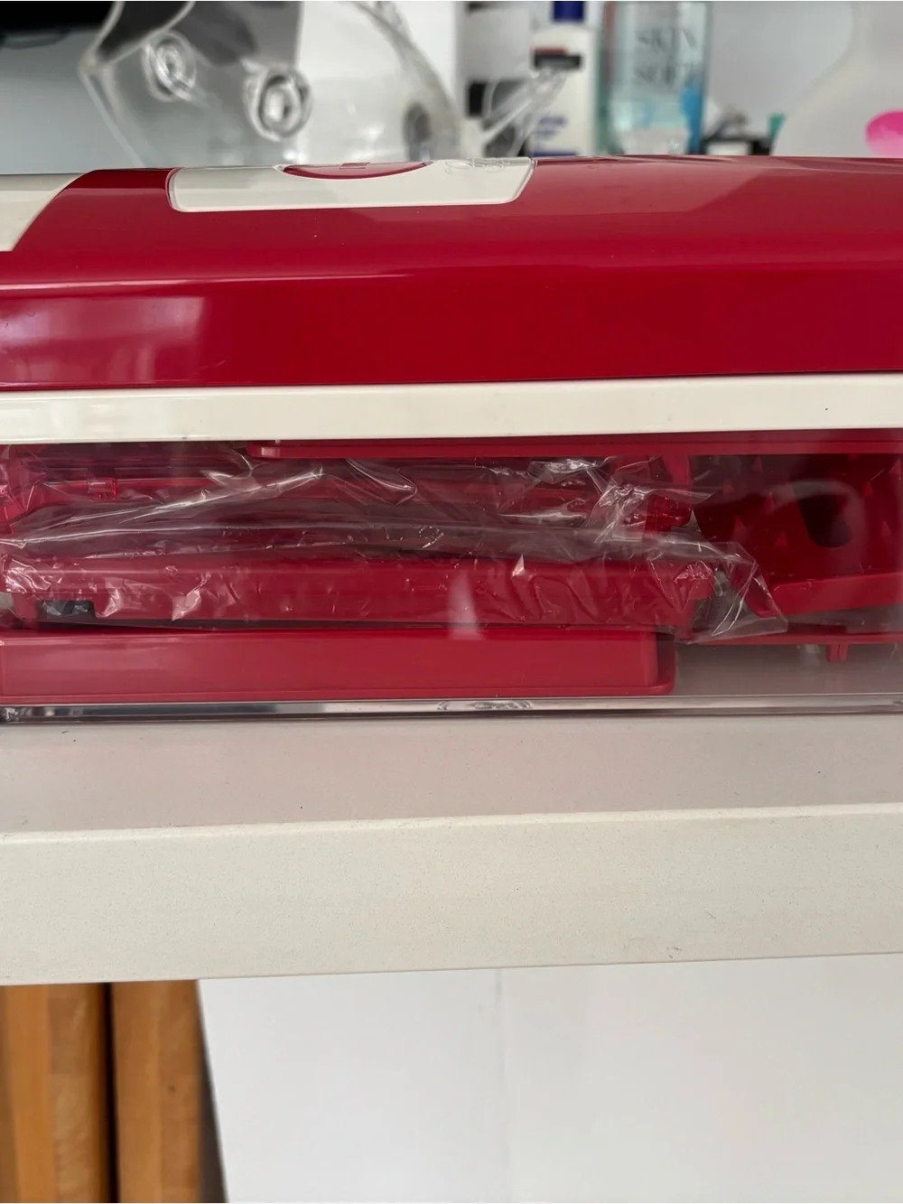 Red and White Plastic Kitchen Tool - Push Button Design vegetable chopper